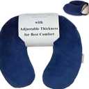 Memory Foam Neck Pillow - Adjustable Thickness for Best Comfort, Dark Blue
