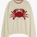 Women's Oversized Sweater Y2K Graphic Crab Print Crew Neck Knit Sweater Pullover, Size XXL