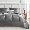MR&HM Full Size Comforter Set Dark Grey, Reversible Satin Microfiber Comforter Set for All Seasons, 3 Pieces Non-Slip Silky Soft Bedding Sets with 1 Comforter (82"x86") and 2 Pillowcases (20"x26")