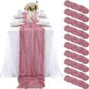 10 Pcs Dusty Rose Cheesecloth Table Runner 10FT, Gauze Table Runner for Wedding Reception Sheer Bridal Shower Birthday Party Boho Table Decoration, Rustic Romantic Wedding Runner