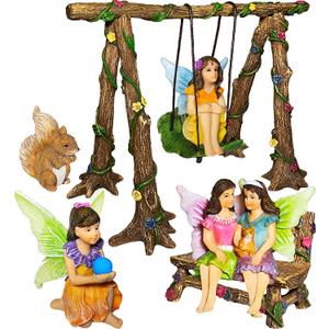 Mood Lab Fairy Garden - Accessories Kit with Miniature Figurines - Swing Set of 6 pcs - for Outdoor or House Decor