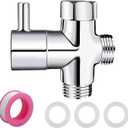 1/2" Brass 3-Way Switch Valve Shower Switch Adapter with Seal, Three-Way Vents Adapter Switch Valve for Shower System, Kitchen, Bathroom, Chrome (Metal Sliver)