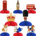 8 Pcs British UK Honeycomb Centerpieces Decorations, London Table Toppers Decor, England 3D Table Signs for National Day Baby Shower Birthday Party Supplies