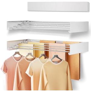 Vasunray Wall Mounted Clothes Drying Rack Folding Indoor, Foldable Laundry Drying Rack Collapsible,Invisible, Space Saving, Retractable Towel Drying Rack, with Wall Template(5 Drying Rods, White 32")