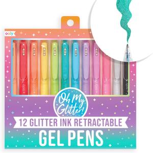 Ooly Oh My Glitter Gel Pens - Set of 12 Cute School and Art Supplies for Girls, Planner Pen with Comfort Grip, Ideal Retractable Glitter Pens for Decorations & Office Use