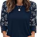 WIHOLL Boho Tops for Women 3/ 4 Length Sleeve with Buttons Summer Travel Vacation Clothes Business Casual Outfits Plus Size Blouses Trendy Fashion Clothing Graphic Blue L