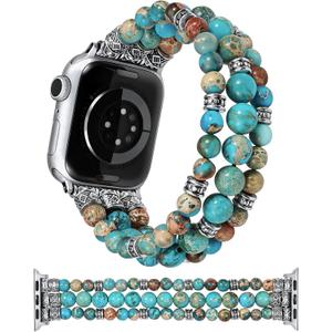 Moolia Stretch Natural Stone Strap Compatible with Apple Watch Bands 40/42/41/38mm Women, Jasper Handmade Bracelet Boho Beaded Band for iWatch Series 11 10 9 8 7 6 5 4 3 SE/Ultra 3 2 1