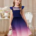 Flypigs Kids Dress Ruffle Short Sleeve Party Formal Special Occasion Wedding Summer Girls Girl Dresses, Pink 9-10 Years