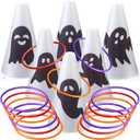 Leitee 6 Sets Candy Corn Ring Toss Game Plastic Cones Ring Toss Combo Set Mini Traffic Cones Toss Game for Sports Training Garden Backyard Outdoor Activities (Red Purple Orange)