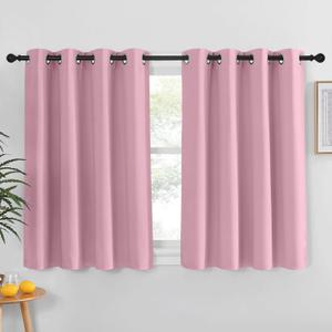 NICETOWN Kitchen Short Blackout Curtain and Drape - Thermal Insulated Solid Grommet Blackout Panel for Patio Bedroom Living Room (Single Panel, 52 inches by 45 inches, Rouge Pink)