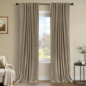 100% Blackout Shield Linen Blackout Curtains for Bedroom 96 Inches Long, Back Tab/Rod Pocket Living Room Drapes, Thermal Insulated Blackout Curtains 2 Panels Set, 50" W x 96" L, Plaza Taupe