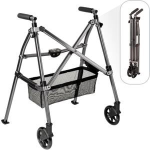 Stander Wonder Walker Plus, Lightweight Folding Mobility Aid for Adults, Seniors, and Elderly, Collapsible Travel EZ Fold-N-Go with Wheels, Glides, & Basket, Black Walnut