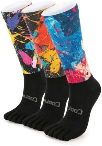 YABAIKE Toe Socks Athletic Cool-max Crew Socks Moisture-Wicking Running Sock with Arch Support, Breathable, Colorful, Medium