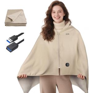 PJE Heated Blanket Portable Shawl Heating USB 3 Setting Electric Warming Throw 59.10  33.50 inches for Camping Travel Office(Power Bank not Include) (Khaki)