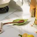 Ceramic Leaf Spoon Rest - Cute Green Cooking Spoon Holder for Stove Top & Kitchen Counter, Heat Resistant Spatula & Utensil Rest, Unique Kitchen Decor Gift, 1 Pack