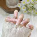 2 x Press on Nails Medium Almond French Tip Fake Nails Flower Leopard Print Designs False Nails Full Cover Glossy False Nails for Women Manicure Nail Art Decoration-size S