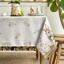 Horaldaily Easter Tablecloth 60104 Inch Rectangular, Bunny Rabbits Carrot Easter Egg Anemone Stripes Bowknot BrownWashable Seasonal Table Cover for Party Picnic Dinner Decor