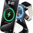 3-in-1 Charging Station Magnetic Wireless Charger Dock Compatible with QC3 15W Fast Charge for Apple iPhone 16/15/14/13/12 Series iWatch Ultra 2/S10/S9/S8/SE AirPods Pro 2/3/4 (Black)