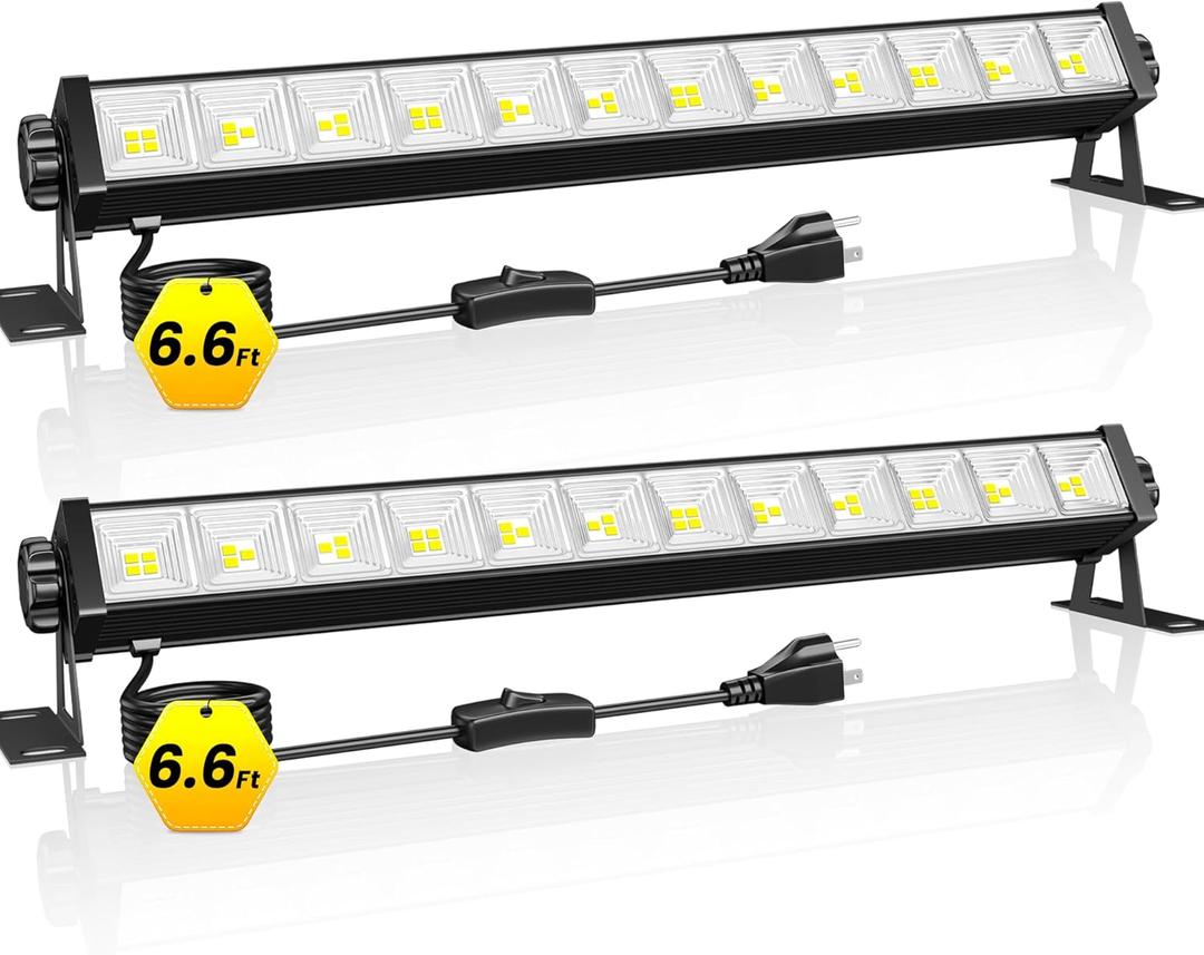 2 Pack LED Shop Lights, 40W 5400LM Plug in Garage Lights with 6.6FT Long Power Cord and On/Off Switch, 6000K Daylight White Work Light for Garage, Workshop, Warehouse