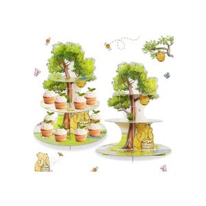 Winnie Cupcake Stand, 3-Tier Cardboard Cupcake Holder for Classic Winnie Bear Baby Shower Birthday Cupcake Decorations