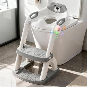 Potty Training Seat SKYROKU Potty Training Toilet with Step Stool Ladder, for Kids Boys Girls Toddlers - Comfortable Safe Potty Seat with Anti-Slip Pads Ladder (8899Music-Black)