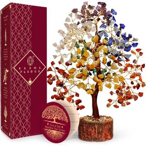 Manifestation Seven Chakra Tree of Life with Card, Unique Birthday Gifts for Women and Mom, Handmade Healing Crystal Tree for Good Luck, Positivity, Money, Reiki Healing, Home and Office Decor