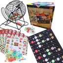 Deluxe Christmas Bingo Set - 8 Inch Metal Cage with Random Ball Selector, 50 Holiday Bingo Cards. Perfect for Family Game Nights, Christmas Parties, Large Groups & Senior Activities.