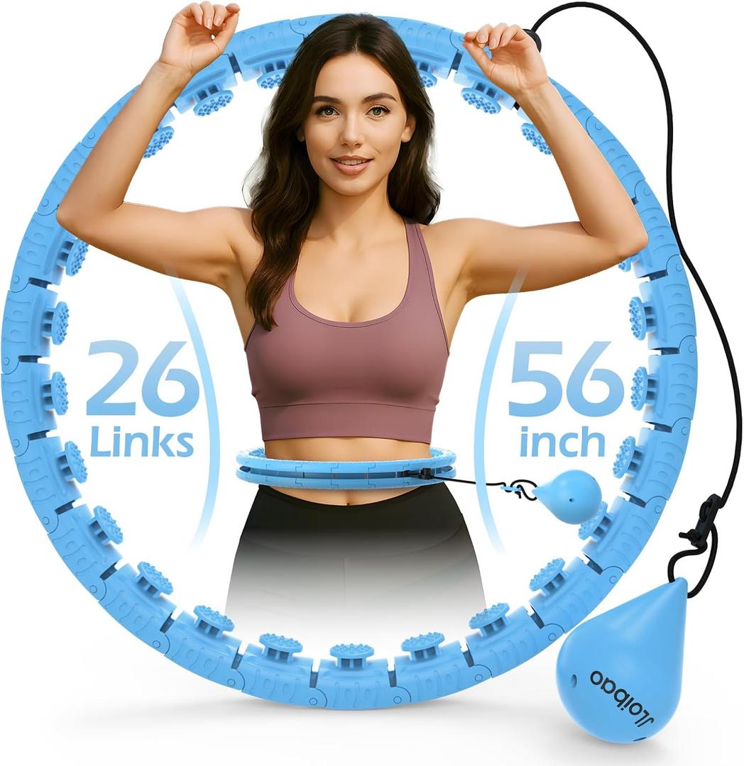 Weighted Hula Circle with 26 Links(56 Inch) for Adults Weight Loss, Infinity Fitness Hoop Plus Size, for Women Smart Exercise Equipment (56inch, 26Links-Blue)