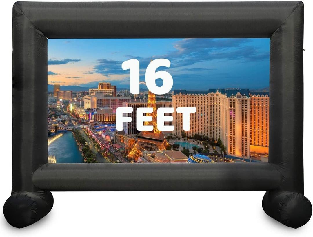 16Ft Outdoor and Indoor Inflatable Movie Projector Screen with 240W Blower, Supports Front and Rear Projection, Blow Up Movie Screen for Home Theater Party