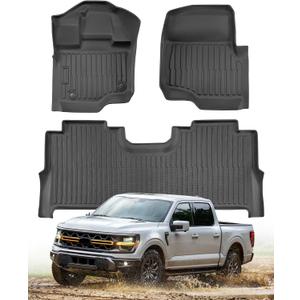 Floor Mats for Ford F150 SuperCrew Cab 2015-2024 2025/for Lightning 2022-2025 (Only for Front Bucket Seat w/Under Seat Storage Box),All Weather Floor Liners for F-150 Waterproof Anti-Slip Accessories