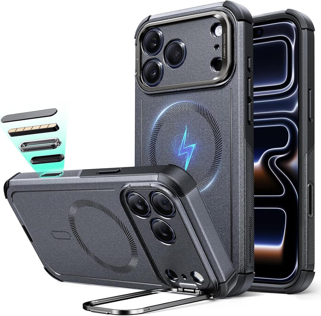 ESR for iPhone 17 Pro Max Phone Case with Stand, 23ft Military-Grade Drop Protection with Camera Control, Shock-Absorbing Rugged Cover, Compatible with MagSafe Accessories, Cyber Series, Grey