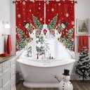 Merry Christmas Swag Valance Curtain,Snowman Xmas Tree Swag Curtains Rod Pocket Valances for Windows,Snowflake on Red Swag Topper Kitchen Valance for Bedroom/Living Room/Bathroom (28"W x 36"L (Pack of 2))