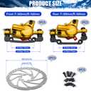 TOBWOLF Premium Gold MTB Hydraulic Disc Brake Set, Pre-Bled Dual Piston Aluminum Calipers & Levers with 160mm Rotors, Left Front 810MM & Right Rear 1470MM for Mountain Bike, E-Bike, Fat Bike