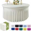 Outpain 6 Pack Spandex Ivory Round Tablecloths for 60in Tables, 120Inch Stretchy Fitted 5FT Round Table Clothes,Wrinkle Free Table Cover with Skirt for Wedding Party Dining Banquet