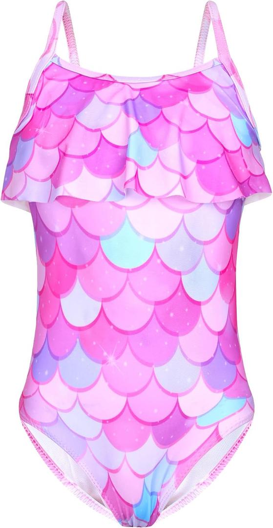 Girls Swimsuit One Piece Ruffles Bathing Suit Kids' Swimwear Quick Dry Summer Beach for 2-14Y