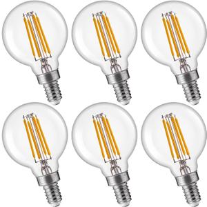 FLSNT G16.5 Dimmable LED Candelabra Bulbs 60W Equivalent, LED E12 Chandelier Light Bulbs, 550LM, CRI90, 5.5W, AC 120V, 6 Pack, 2700K Soft White