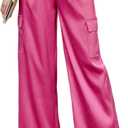 ZAFUL Womens Satin Pants Wide Leg High Waisted Cargo Pants Silky Dressy Casual Slack Trousers (Pink, XXL)