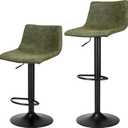 Finnhomy Bar Stools Set of 2 Counter Height, Swivel Barstools with Footrest and L Shape Back, Height Adjustable Modern Bar stools for Kitchen, Vintage Leather, Retro Green, One Size