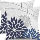DFXSZ Blue Flower Pillow Covers 16x16 Inch Set of 2 Dark and Light Blue Colored Pillow Farmhouse Outdoor Waterproof Decor for Patio Funiture Garden Summer Floral Polyester Square Cushion Cover 01D16