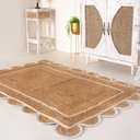2x3 Scalloped Jute Area Rug, Boho Decor, Handwoven, Beige and White (2x3 Scalloped Rug)