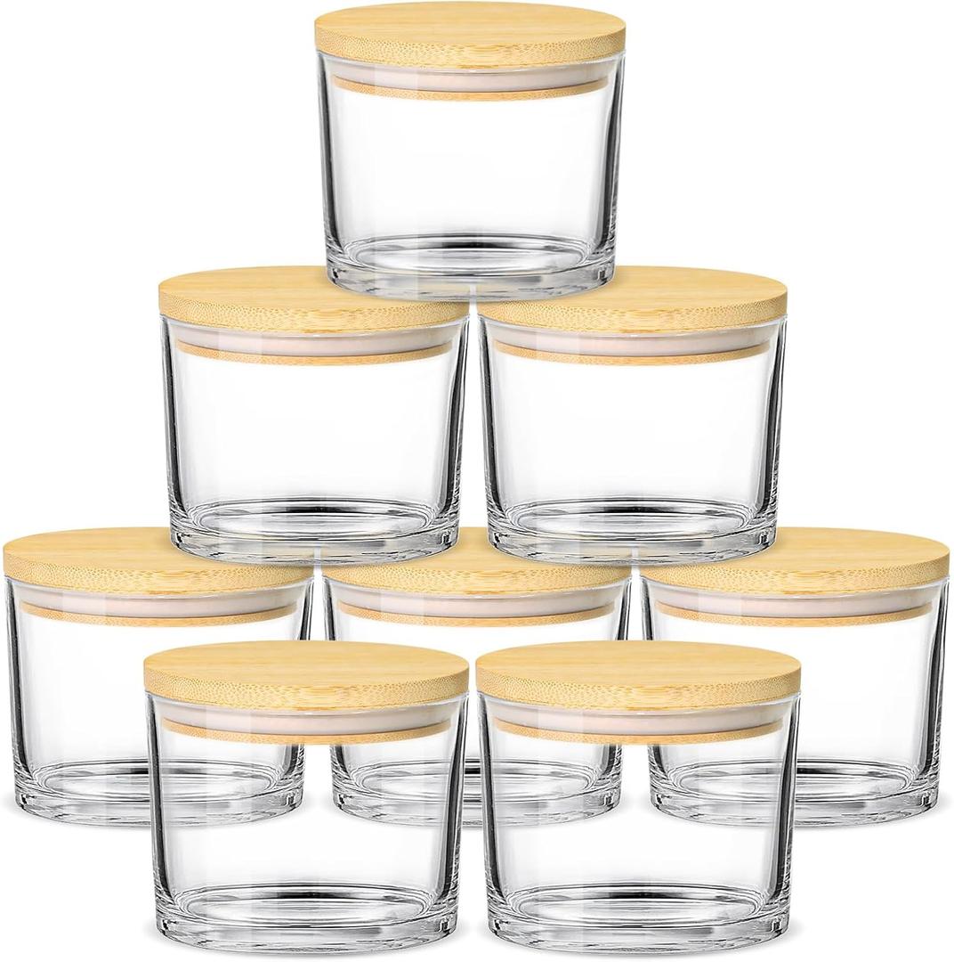 SUPMIND 12oz Candle Jars for Making Candles, 8 Pack Large Clear Glass Empty Candle Jars with Bamboo Lids, Wide Mouth Candle Container Bulk, Ideal for Candle Business