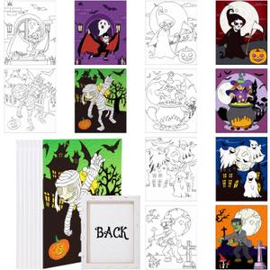 Cindeer 6 Packs 8 x 10 Inches Halloween Pre Drawn Canvas for Adult Framed Pumpkin Witch Bundle Stretched Painting Canvas DIY Halloween Acrylic Pouring and Oil Painting Party Favor(Novel)