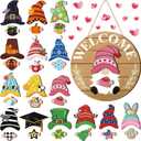 Qunclay Interchangeable Wooden Gnome Decor Holiday Seasonal Gnome Decorations with Magnet Pieces and Detachable Hats Changeable Welcome Sign for Home(Delicate Style)