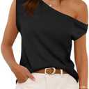 Cicy Bell Womens Off One Shoulder Tops Summer Ribbed Knit Tank Tops Trendy Casual Loose Fit Sleeveless Tee Shirts Black, Large