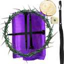 Crown of Thorns Set, 8 Pcs Religious Props Includes Thorn Crown, 3Pcs Crucifixion Nails, Whip, Dice, Purple Cloth & Wooden Piece for Good Friday Decor, Church Play, Easter Pageant,Christian Keepsake