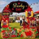 Gersoniel 15 Pcs Derby Day Horse Party Decoration Kit Derby Party Supply 6.6 ft Red Rose Arch Backdrop 2 Rose Garland 10 Horse Racing Cardstock Cutout 2 Hay Box Centerpiece for Race Day Celebration