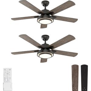 warmiplanet Ceiling Fans with Lights and Remote Control, 52 Inch, 6 Speeds Reversible DC Motor, 3 Color Dimmable Light, Timer, Noiseless, Black, 5 Blades, 2 Pack