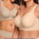 OEAK Womens Wireless Jelly Bra Plus Size Supportive Seamless Bras Full Coverage Push Up Comfortable No Underwire Tshirt Bras (Beige, XXXL)