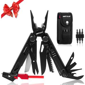 WETOLS Multitool with Pocket Knife, 27-in-1 Stainless Steel Needle Nose Pliers with Screwdrivers, Self-locking Multi tool EDC Gear with Sheath, Ideal for Survival, Outdoor, Camping (Black)
