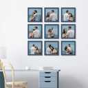 8x8 Picture Frame Set of 9, Photo Gallery Wall Frame Set, Display Pictures 4x4 with Mat or 8 x 8 Without Mat, Square Frame Picture Frames Collage Wall Decor, Blue